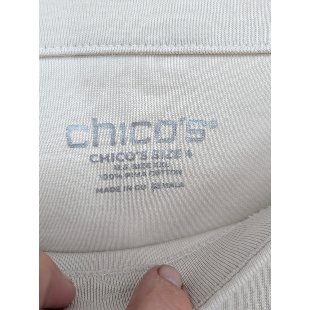 Chicos T-Shirt Women Plus XXL Beige Pima Cotton Boat Neck Short Sleeve Basic Top - Picture 5 of 7